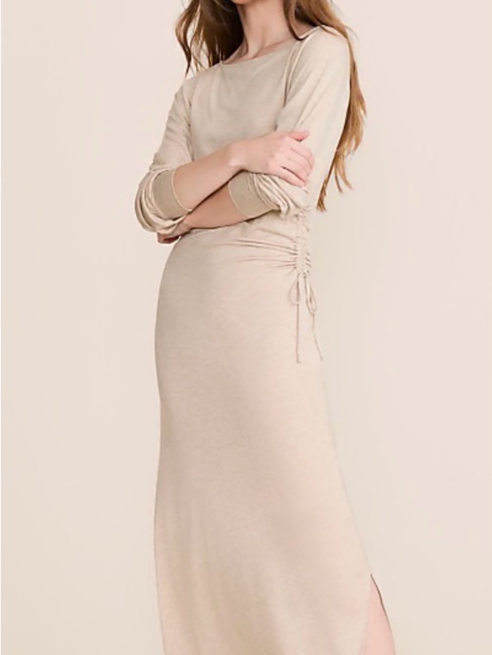LOFT Beige Side-Ruched Maxi Dress for Modest Queens